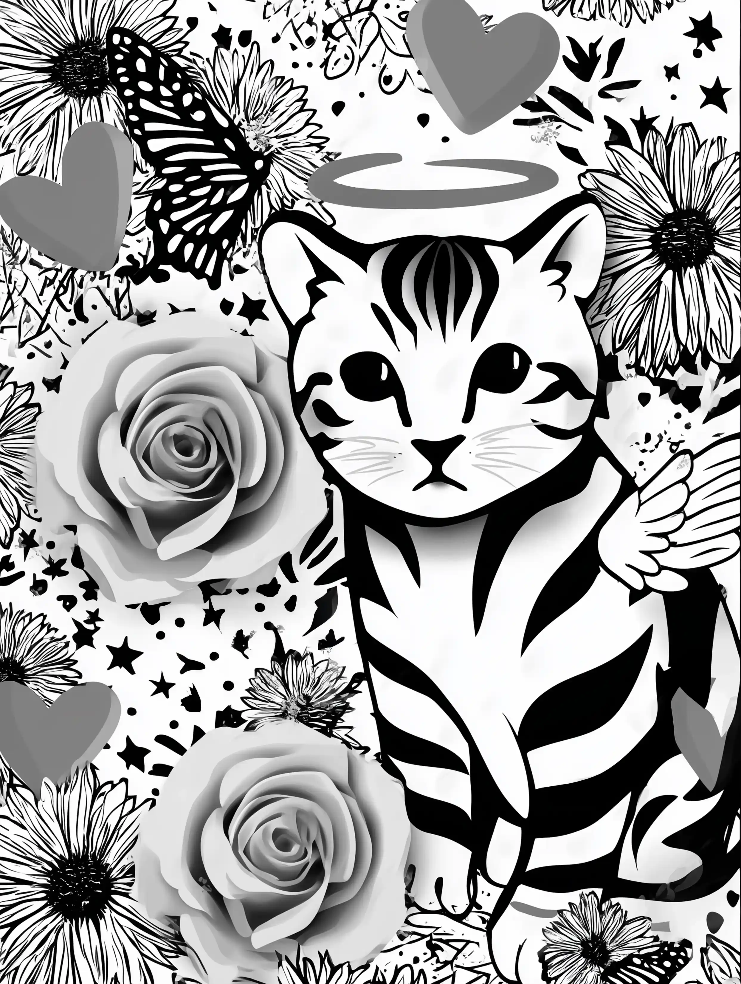 Free printable cats coloring page featuring a sweet angel cat